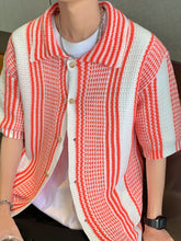 Threebooy Knitted Cardigan Short Sleeves Rainbow Contrast Stripes Harajuku Style, Suitable for All Seasons, Suitable for City Walks, Street Outdoor Activities, Casual Outings, Parties, Beaches, Anniversaries, Gifts